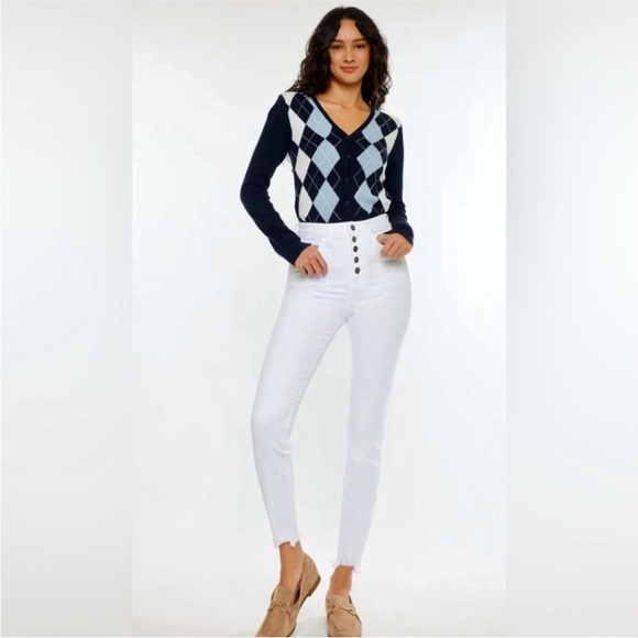 KanCan Super Skinny High Rise Button Front White Jeans Size 7/27 NEW - Picture 1 of 4